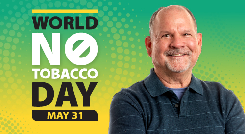 Veteran on colo r background. text: World No Tobacco Day. May 31.