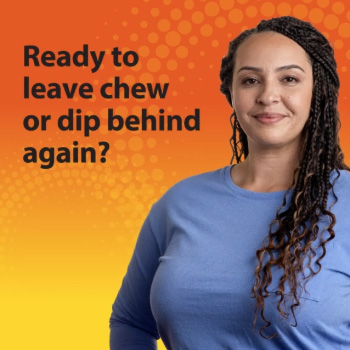 A woman Veteran with text overlay that reads: Ready to leave chew or dip behind again? Perfect timing. VA can help you build and stick to a plan.
