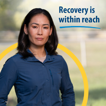 A woman Veteran. Text reads: Recovery is within reach.
