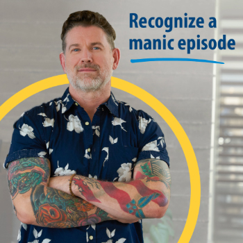 A male Veteran standing indoors. Text reads: recognize a manic episode.